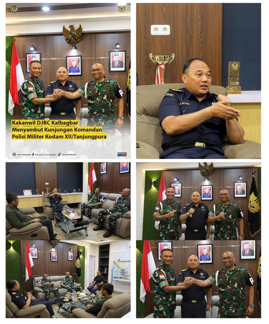 Kepala Kantor Wilayah DJBC Kalbagbar Menyambut Kunjungan Danpomdam XII/Tpr