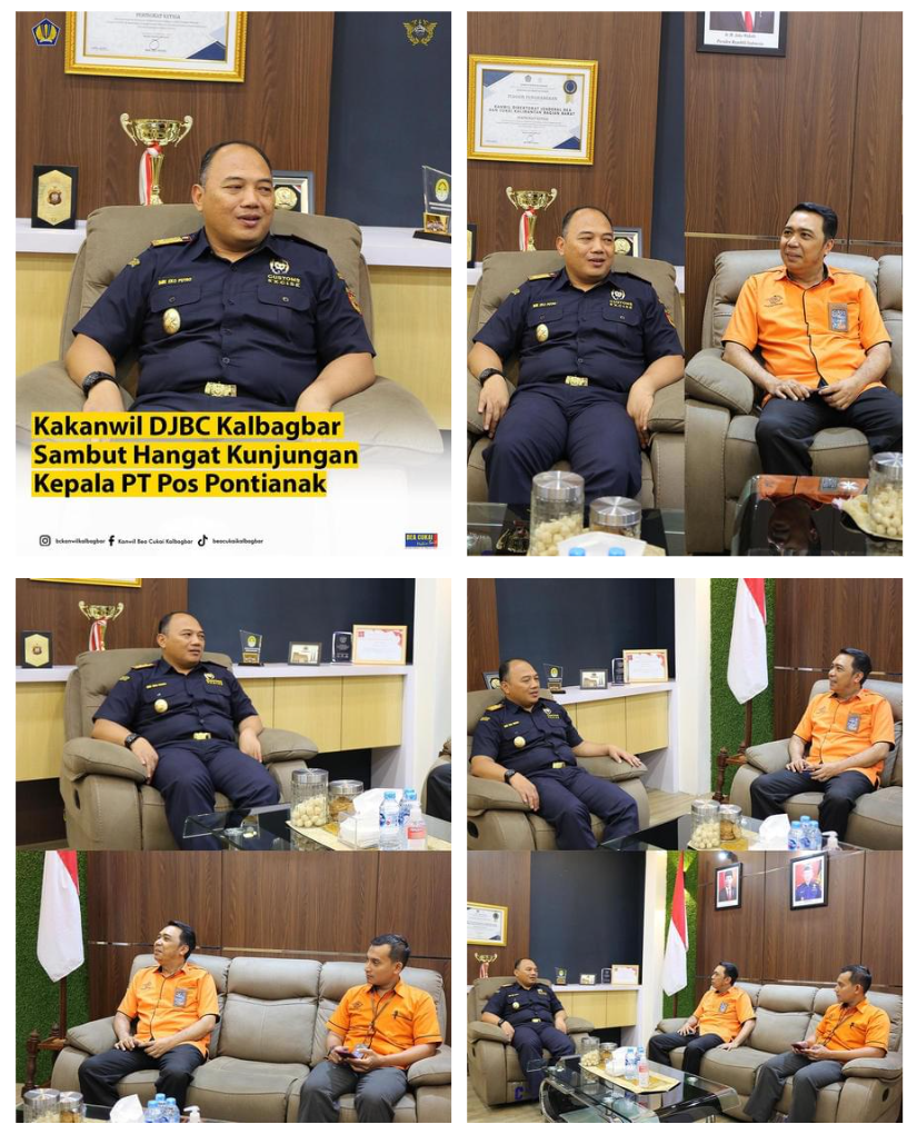Kakanwil DJBC Kalbagbar Menyambut Hangat Kunjungan Kepala PT Pos Pontianak