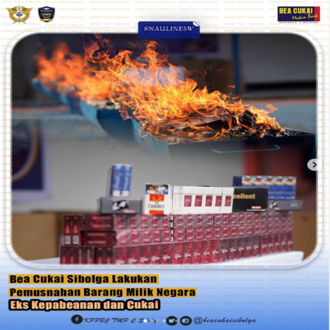 Bea Cukai Sibolga Lakukan Pemusnahan Barang Milik Negara Eks Kepabeanan dan Cukai