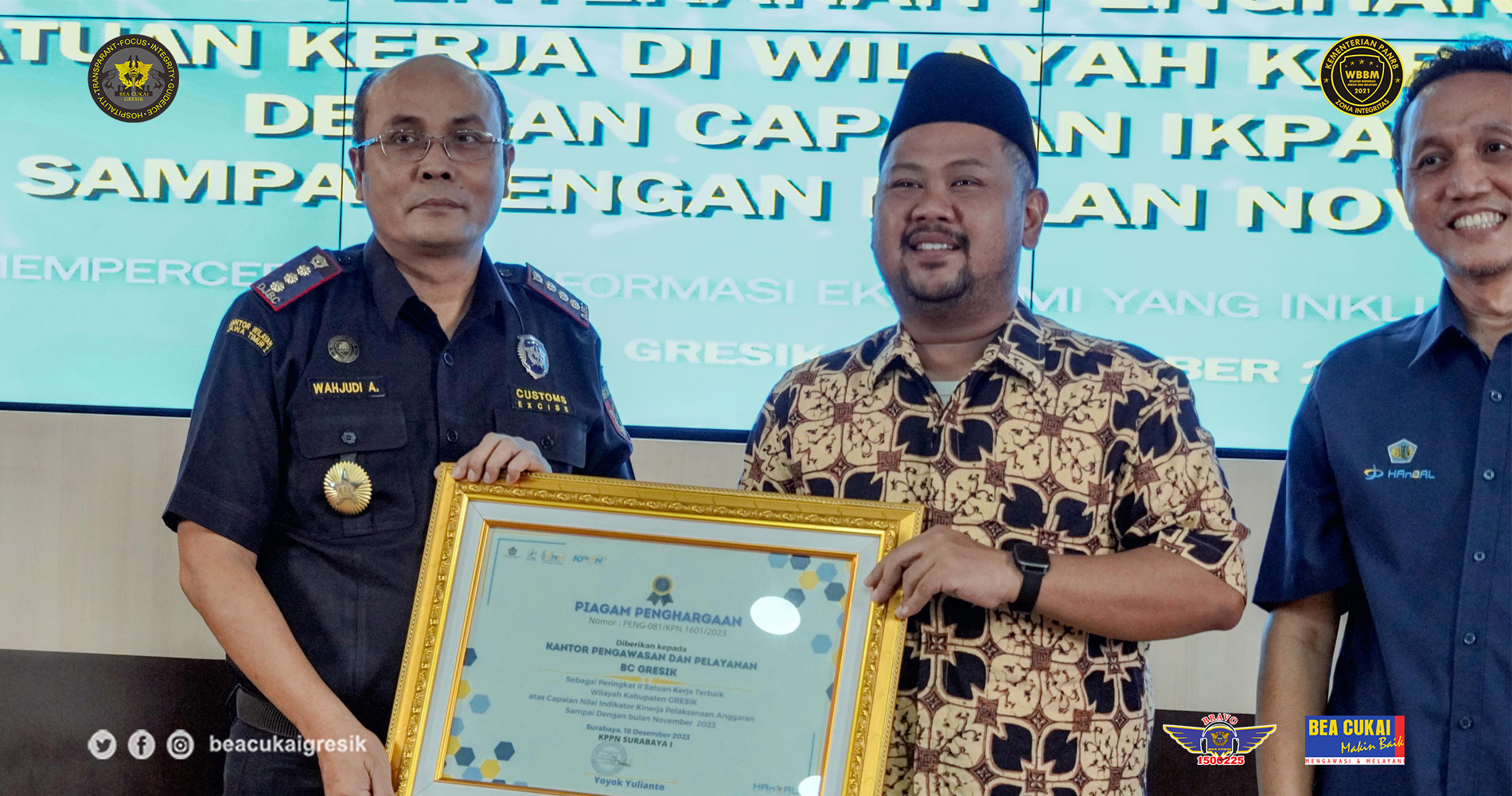 Bea Cukai Gresik Raih Penghargaan “Peringkat II Satker Terbaik”