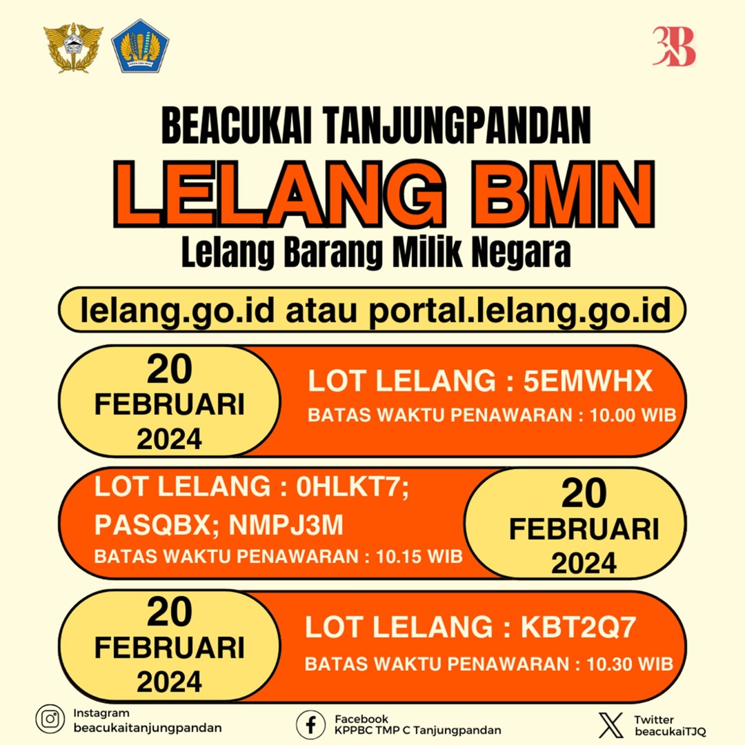 Bea Cukai Tanjungpandan Lelang Barang Milik Negara