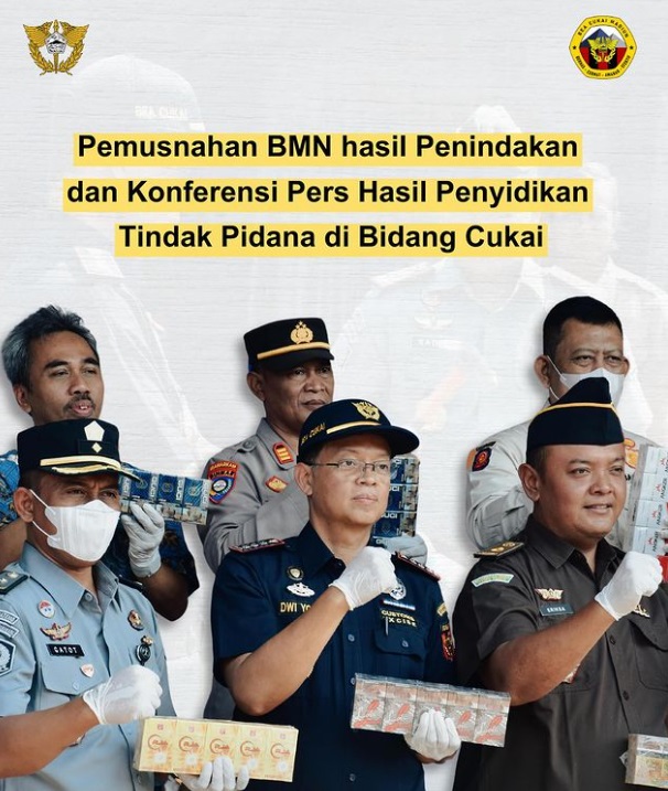 Pemusnahan BMN Hasil Penindakan dan Konferensi Pers Hasil Penyidikan Tindak Pidana di Bidang Cukai