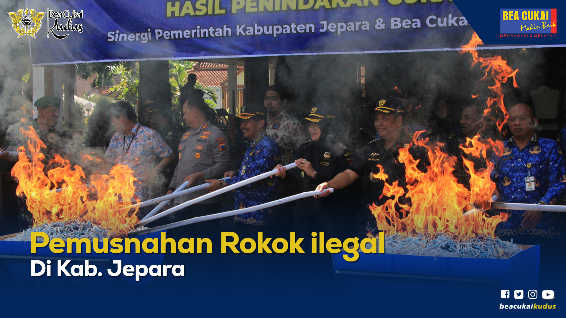 11,25 Juta Batang Rokok Ilegal dan 30 Liter MMEA Hasil Penindakan Bea Cukai Kudus Dimusnahkan di Halaman Kantor Bupati Jepara