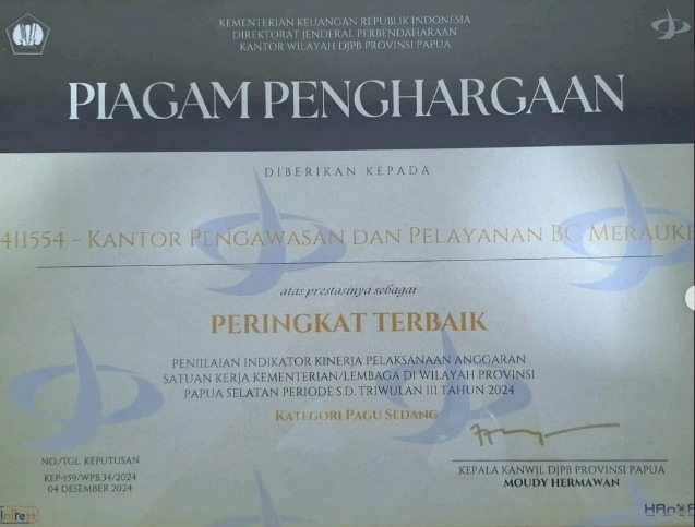 Penghargaan Peringkat terbaik penghargaan pelaksanaan anggaran satker untuk penilaian Indikator Kinerja Pelaksanaan Anggaran (IKPA)