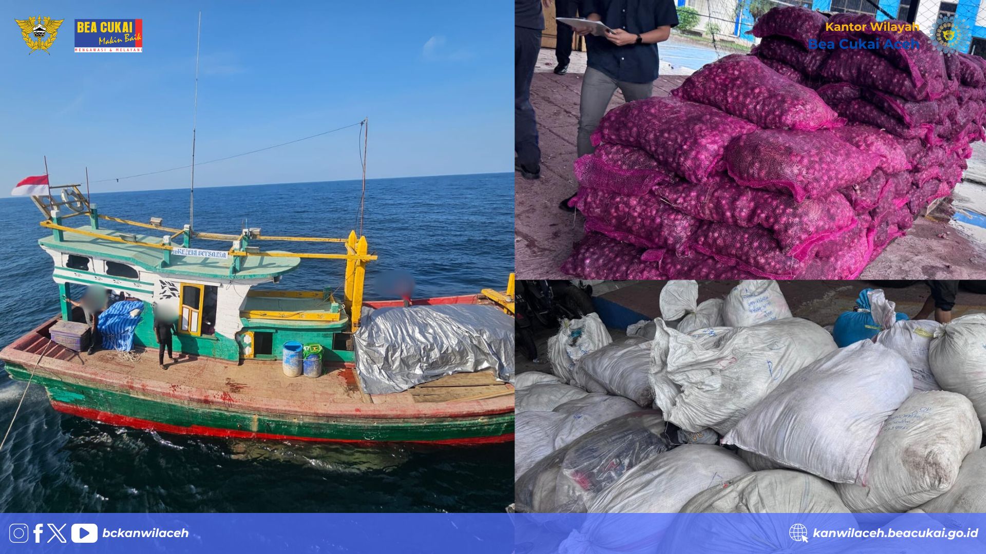 Bea Cukai Aceh Gagalkan Penyelundupan 45 Ton Bawang Merah dan 28 Karung Pakaian Bekas di Perairan Jamboaye