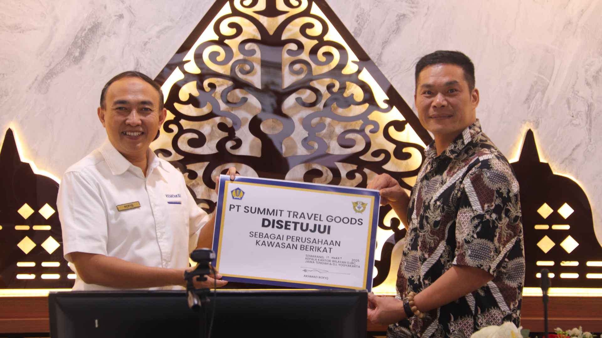 Kanwil Bea Cukai Jateng DIY Resmi Berikan Fasilitas Kawasan Berikat kepada PT Summit Travel Goods