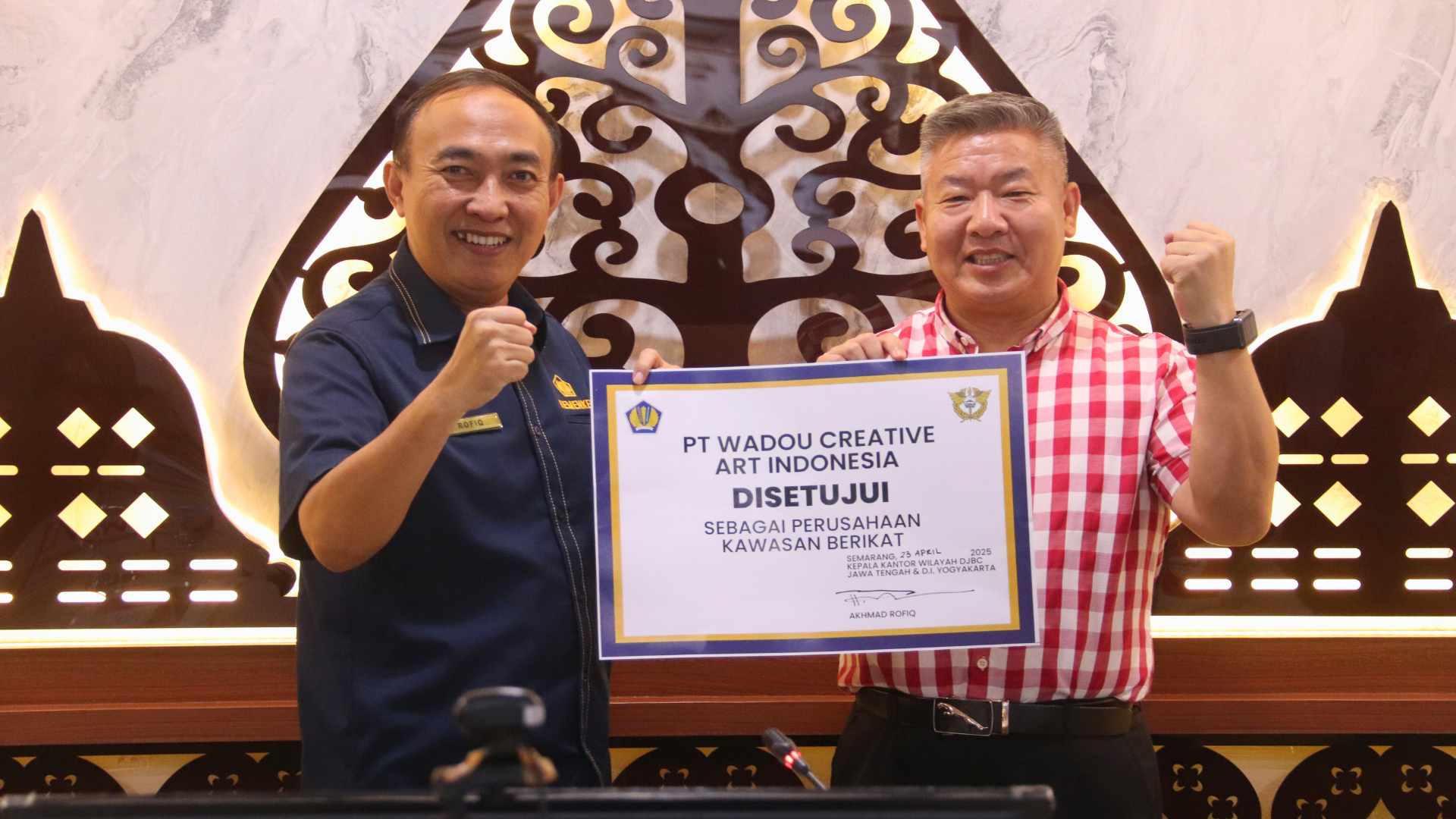 Bea Cukai Jateng DIY Resmi Berikan Fasilitas Kawasan Berikat kepada PT. Wadou Creative Art Indonesia