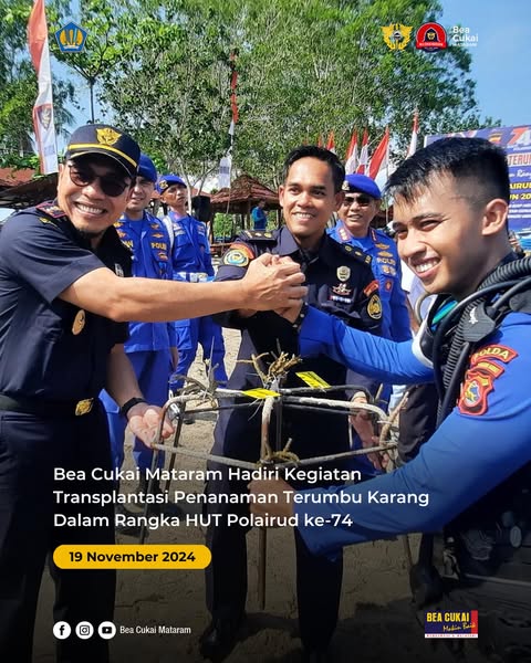 Bea Cukai Mataram Hadiri Kegiatan Transplantasi Penanaman Terumbu Karang Dalam Rangka HUT Polairud ke-74