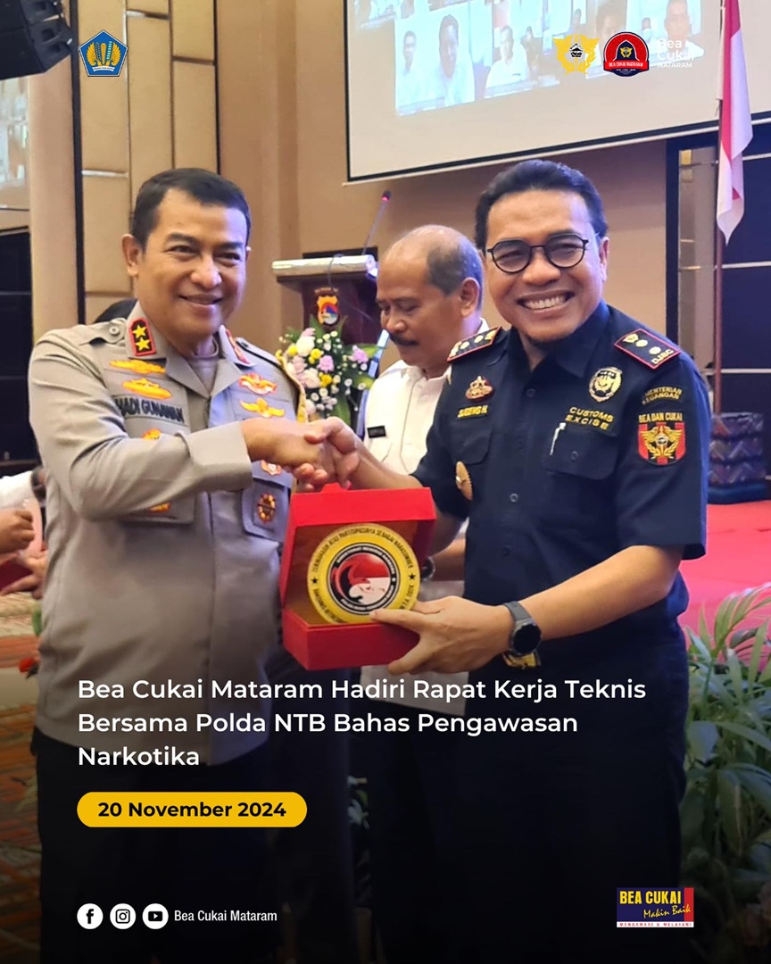 Bea Cukai Mataram Hadiri Rapat Kerja Teknis Bersama Polda NTB Bahas Pengawasan Narkotika