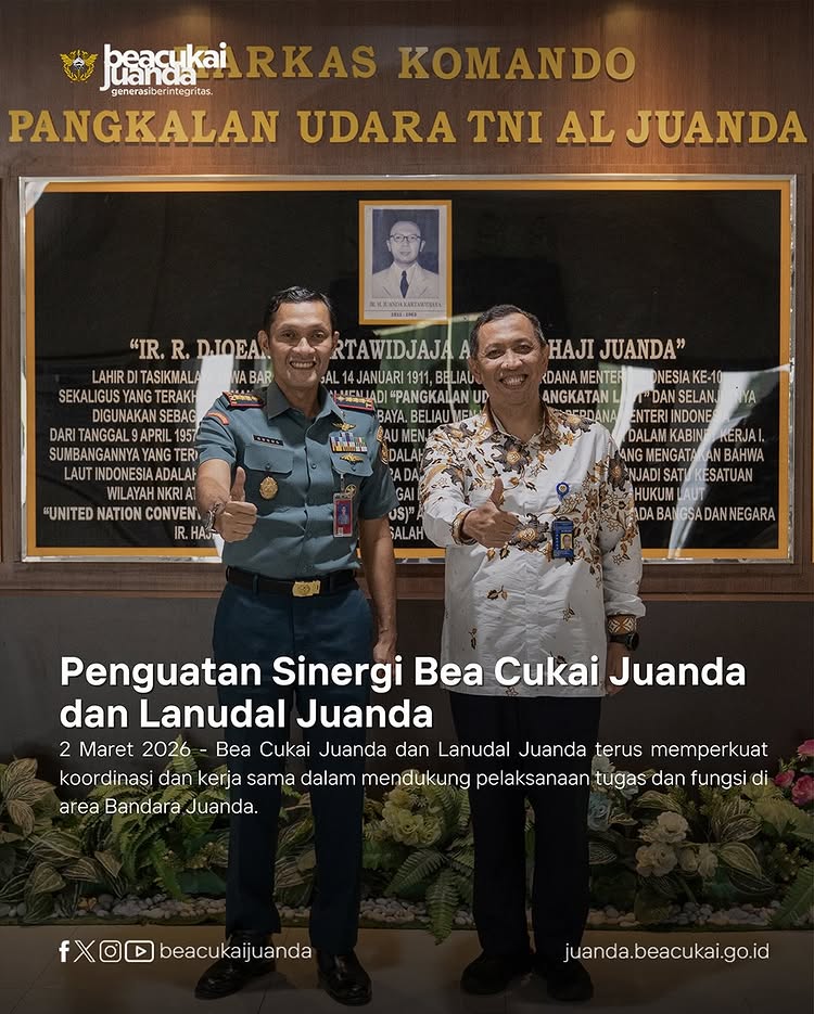 Penguatan Sinergi Bea Cukai Juanda dan Lanudal Juanda