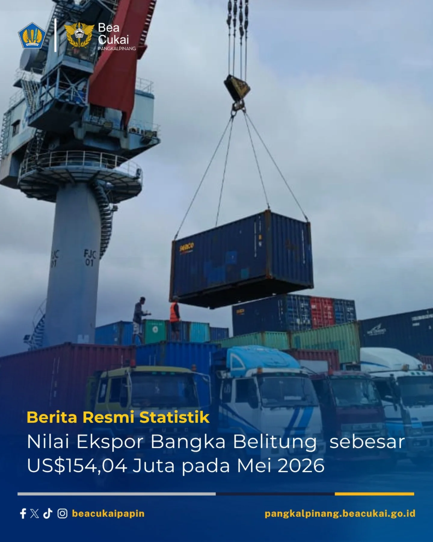 Nilai Ekspor Bangka Belitung Mei 2026 Capai 154,04 Juta Dolar AS