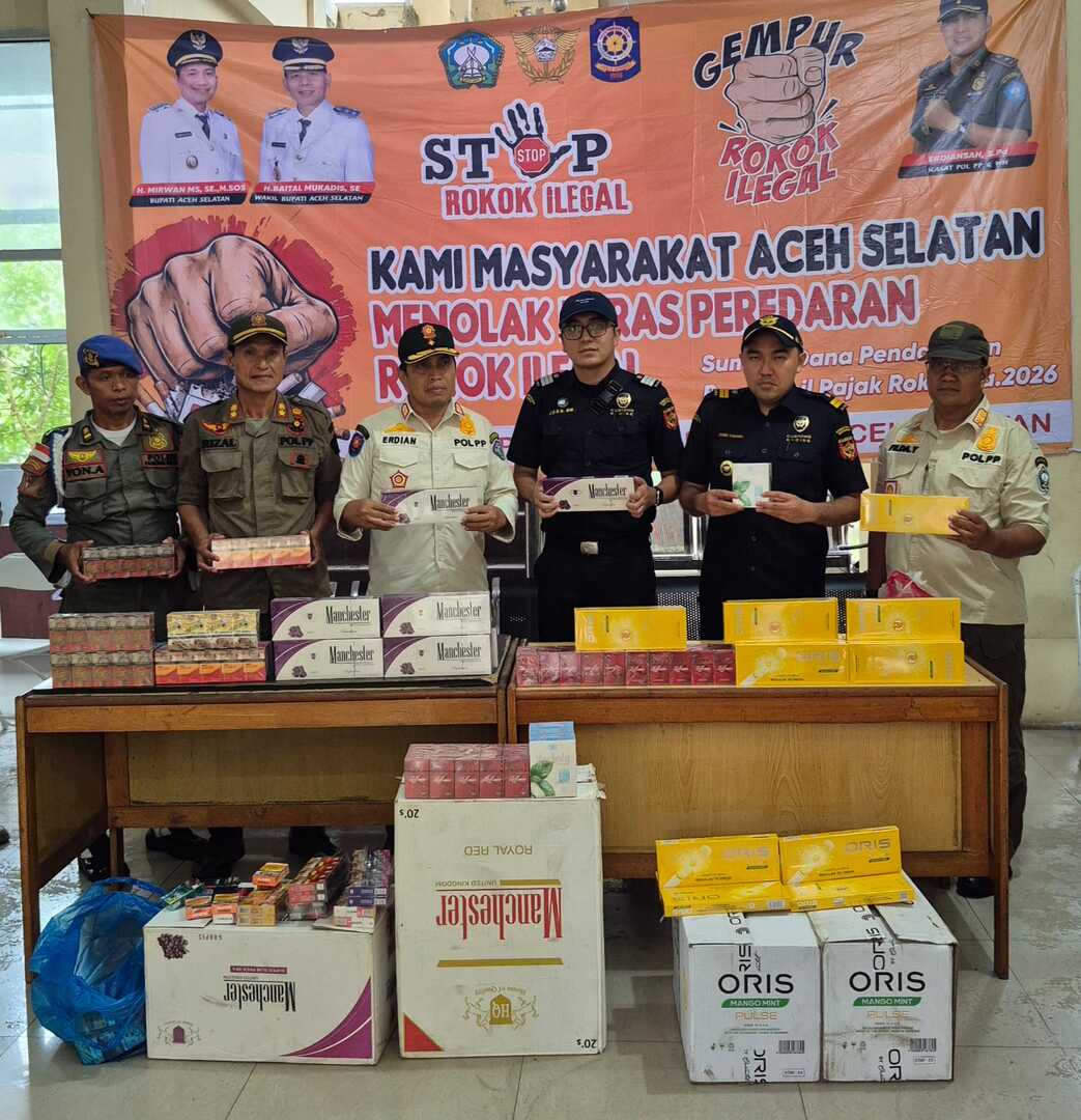 Operasi Pasar Gabungan, Bea Cukai Meulaboh dan Satpol PP Aceh Selatan Amankan Puluhan Ribu Batang Rokok Ilegal