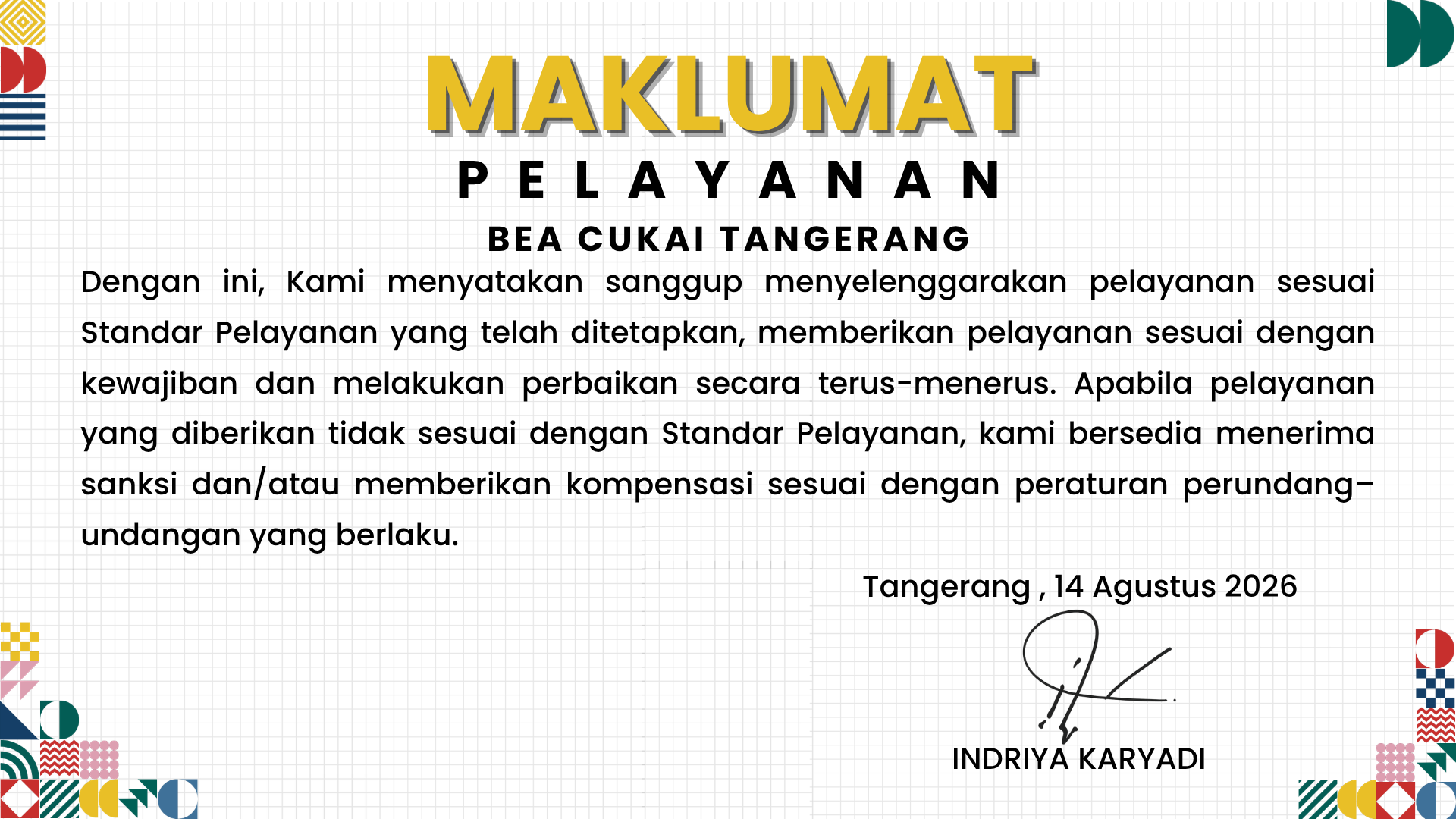 Maklumat Pelayanan Bea Cukai Tangerang